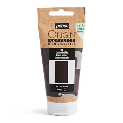 Pébéo - Origin Acrylics 60 ml - Ökologisch hergestellte Acrylfarbe - Hohe Viskosität - Matte Oberfläche - Bindemittel 100% recycelt - 96% Rohstoffe aus Europa - Umbra Gebrannt von PEBEO