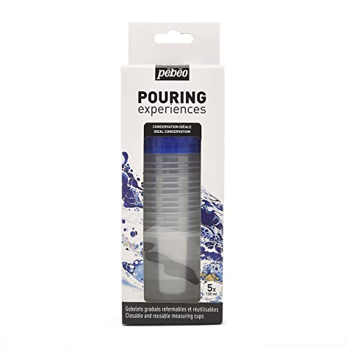 Pébéo Pouring Experiences Verschließbare Messbecher 5-er Set - 5 x 120 ml Abgestufte Becher mit Deckel - Versiegelbar und Wiederverwendbar - Fluid Art von Pébéo