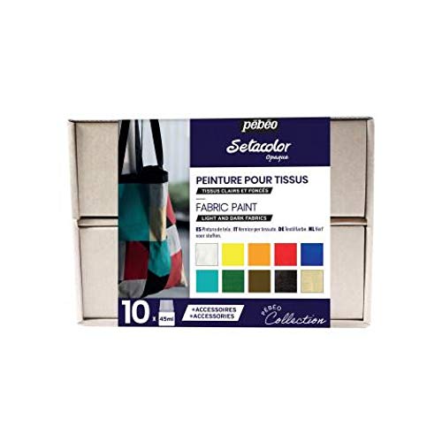 Pébéo Setacolor Textilfarben Opaque Collection Set - Deckende Stofffarben - 10 x 45 ml Farbflaschen, 1 x 20 ml Tube Setacolor 3D Gold Metalleffekt, 1 x 7A Marker, Zubehör, Kreativer Ratgeber Pébéo Setacolor Textilfarben Opaque Collection Set - Deckende Stofffarben - 10 x 45 ml Farbflaschen, 1 x 20 ml Tube Setacolor 3D Gold Metalleffekt, 1 x 7A Marker, Zubehör, Kreativer Ratgeber von PEBEO