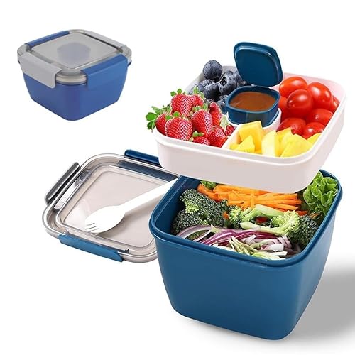 Bento Box Lunchbox mit unterteilung fächern,Brotdose mit Besteck Erwachsene/Kinder,Brotzeitbox Nachhaltig Auslaufsicher,Salat box to go, 1500ml Bento Box für Schule/Arbeit/Picknick Reisen (blau) von Pecewlos