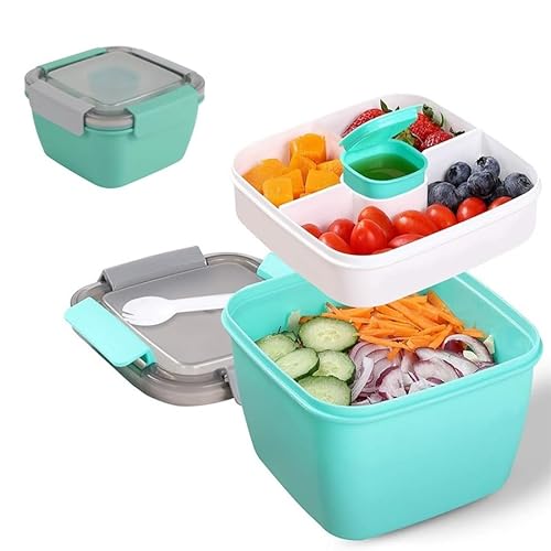 Bento Box Lunchbox mit unterteilung fächern,Brotdose mit Besteck Erwachsene/Kinder,Brotzeitbox Nachhaltig Auslaufsicher,Salat box to go, 1500ml Bento Box für Schule/Arbeit/Picknick Reisen (grün) von Pecewlos