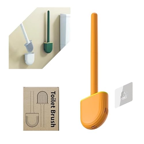 Pecewlos Flexible Silikon Klobürste, WC-Bürste Silikon mit Schnell Trocknendem Haltersatz, Toilettenbürste Wandmontage & Stehen für Badezimmer(orange) von Pecewlos