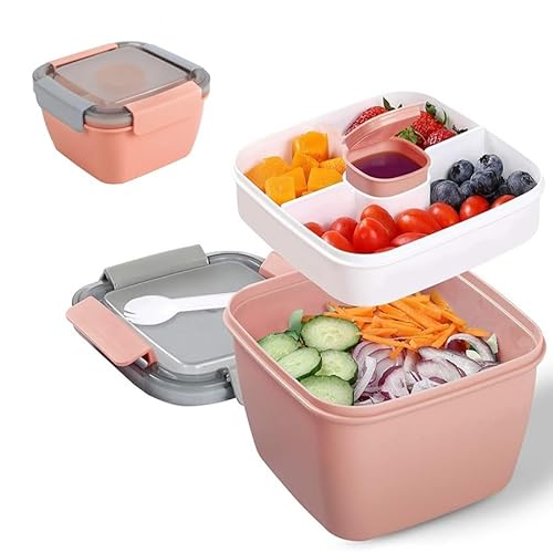 Pecewlos Lunchbox mit unterteilung fächern,Brotdose mit Besteck Erwachsene/Kinder,Brotzeitbox Nachhaltig Auslaufsicher,Salat box to go,Bento Box für Schule/Arbeit/Picknick Reisen (pink) von Pecewlos