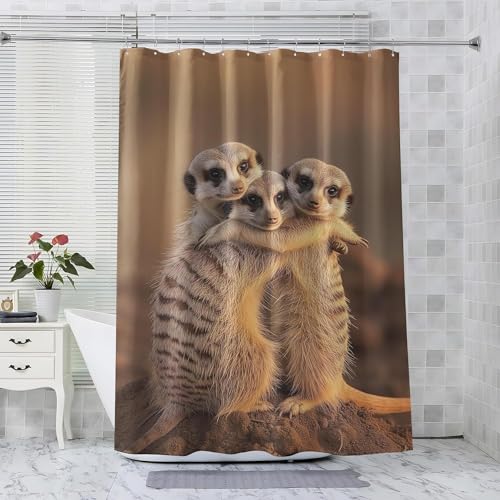 Pechiwuo 3D Duschvorhang 120x200 Erdmännchen Shower Curtains Erdmännchen Duschvorhang Polyester Textil Antischimmel Wasserdicht Duschvorhänge für Badezimmer Badewannen mit Haken a1437 von Pechiwuo