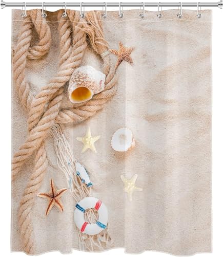 Pechiwuo 3D Duschvorhang 180x180 Strand Shower Curtains Strand Duschvorhang Polyester Textil Antischimmel Wasserdicht Duschvorhänge für Badezimmer Badewannen mit Haken 4532b von Pechiwuo