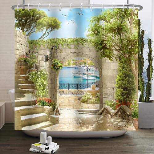 Pechiwuo 3D Duschvorhang 200x200 Italien Shower Curtains Italien Duschvorhang Polyester Textil Antischimmel Wasserdicht Duschvorhänge für Badezimmer Badewannen mit Haken a432 von Pechiwuo