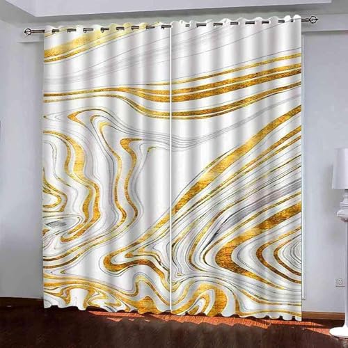 Pechiwuo 3D Goldene Und Weiße Kunst Vorhang Blickdicht, Verdunklungsvorhänge 1x180x245 cm Thermisch Isoliert Verdunkeln Gardinen Wohnzimmer Schlafzimmer Geräuschreduzierung mit Ösen Vorhänge von Pechiwuo