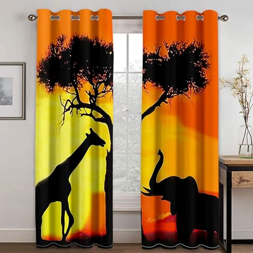 Pechiwuo Afrika Gardinen Wohnzimmer Vorhänge 3D Drucken Verdunkelungsvorhänge 2er Set, Tier Vorhang Blickdicht Ösen Wärmeisolierend Gardine Schlafzimmer Deko 2 x 140 x 175 cm（B X H） A2160 von Pechiwuo