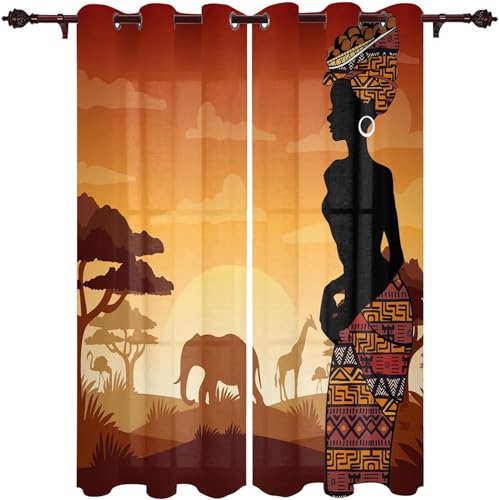Pechiwuo Afrika Gardinen Wohnzimmer Vorhänge 3D Drucken Verdunkelungsvorhänge 2er Set, Tier Vorhang Blickdicht Ösen Wärmeisolierend Gardine Schlafzimmer Deko 2 x 60 x 150 cm（B X H） A978 von Pechiwuo