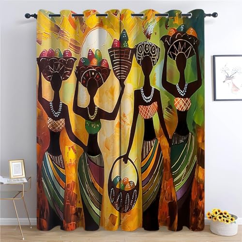 Pechiwuo Afrika Vorhänge 3D Drucken Gardinen Wohnzimmer Frauen Verdunkelungsvorhänge 2er Set, Vorhang Blickdicht Wärmeisolierend Gardine mit Ösen Schlafzimmer Deko 2 x 110 x 215 cm（B X H） E2013 von Pechiwuo