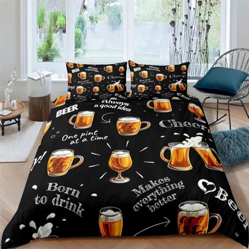 Pechiwuo Bettwäsche 135x200 Bier Bettwäsche-Set Winter Weiche GebüRstet Mikrofaser Bettzeug Set 3D Bier Kinderbettbezug 135x200 cm + 2 Kissenbezug 80x80 cm,C72 von Pechiwuo