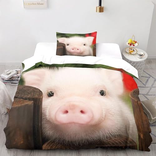 Pechiwuo Bettwäsche 135x200 Süßes Schwein Bettwäsche-Set Winter Weiche GebüRstet Mikrofaser Bettzeug Set 3D Süßes Schwein Kinderbettbezug 135x200 cm + 2 Kissenbezug 80x80 cm,C192 von Pechiwuo