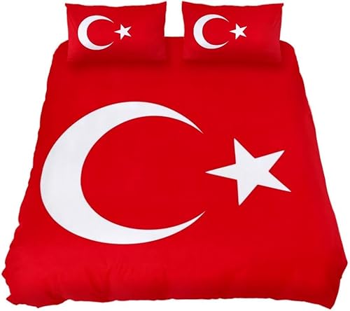 Pechiwuo Bettwäsche 135x200 cm Türkei Bettwäsche-Set Flagge Winter Bettbezug Weiche Mikrofaser Bettzeug Set 3D Print Bettbezüge 135x200 cm + 2 Kissenbezug 80x80 cm K47 von Pechiwuo