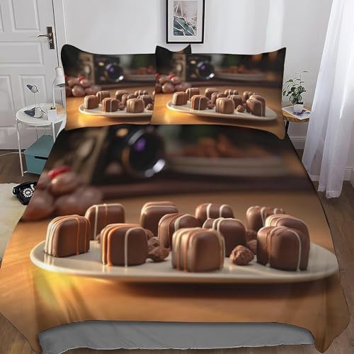 Pechiwuo Bettwäsche 155x200 cm Schokolade Bettwäsche-Set Winter Bettbezug Weiche Mikrofaser Bettzeug Set 3D Schokolade Kinderbettbezug 155x200 cm + 2 Kissenbezug 80x80 cm H428 von Pechiwuo