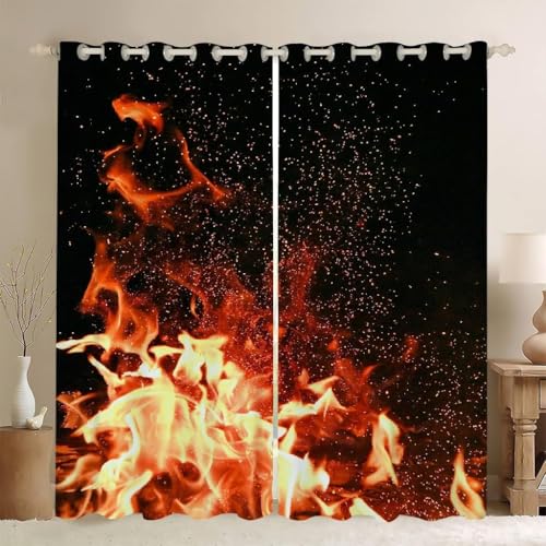 Pechiwuo Flamme Vorhänge 3D Drucken Gardinen Wohnzimmer Galaxis Verdunkelungsvorhänge 2er Set, Vorhang Blickdicht Wärmeisolierend Gardine mit Ösen Schlafzimmer Deko 2 x 60 x 150 cm（B X H） F74 von Pechiwuo