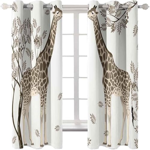 Pechiwuo Giraffe Gardinen Wohnzimmer Vorhänge 3D Drucken Verdunkelungsvorhänge 2er Set, Afrika Vorhang Blickdicht Ösen Wärmeisolierend Gardine Schlafzimmer Deko 2 x 117 x 137 cm（B X H） A2182 von Pechiwuo