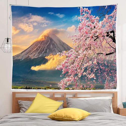 Pechiwuo Japan Wandteppich Kirschblüten Wandbehang Berg Fuji Wandtuch Aesthetic mit Muster Wandteppiche 3D Tapisserie Tapestry für Schlafzimmer Wohnzimmer Wohnheim Deko 150 x 130 cm C1013 von Pechiwuo