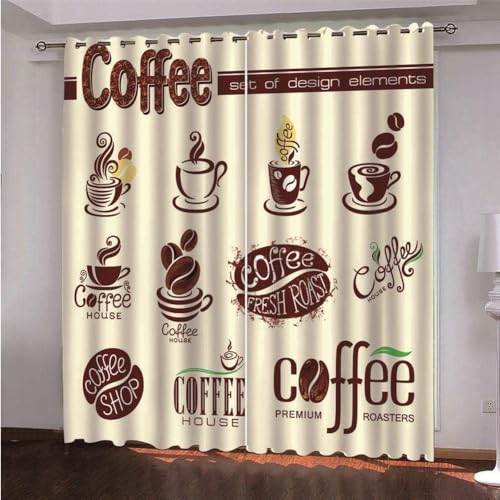 Pechiwuo Kaffee Vorhänge 3D Drucken Gardinen Wohnzimmer Kaffeebohnen Verdunkelungsvorhänge 2er Set, Vorhang Blickdicht Wärmeisolierend Gardine mit Ösen Schlafzimmer Deko 2 x 140 x 175 cm（B X H） B1296 von Pechiwuo
