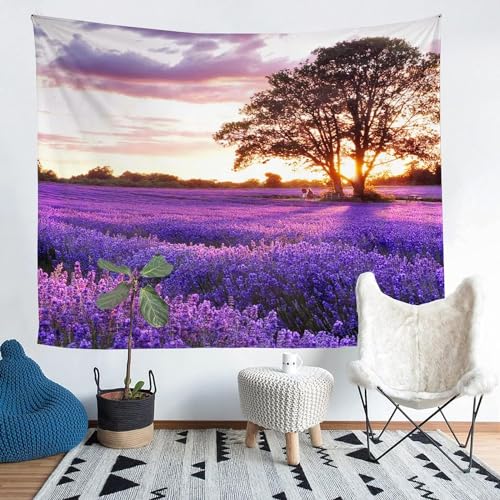 Pechiwuo Lavendel Wandteppich Anlage Wandbehang Ländlich Wandtuch Aesthetic mit Muster Wandteppiche 3D Tapisserie Tapestry für Schlafzimmer Wohnzimmer Wohnheim Deko 260 x 240 cm C120 von Pechiwuo