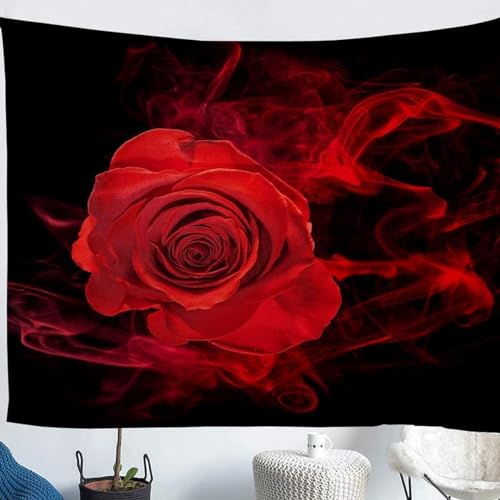 Pechiwuo Rose Wandteppich Rot Wandbehang Rot Wandtuch Aesthetic mit Muster Wandteppiche 3D Tapisserie Tapestry für Schlafzimmer Wohnzimmer Wohnheim Deko 260 x 240 cm D840 von Pechiwuo