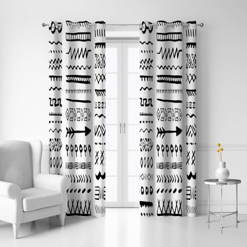 Pechiwuo Schwarz Gardinen Wohnzimmer Vorhänge 3D Drucken Verdunkelungsvorhänge 2er Set, Azte-Muster Vorhang Blickdicht Ösen Wärmeisolierend Gardine Schlafzimmer Deko 2 x 117 x 137 cm（B X H） A1854 von Pechiwuo