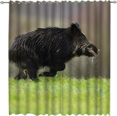 Pechiwuo Schwarz Gardinen Wohnzimmer Vorhänge 3D Drucken Verdunkelungsvorhänge 2er Set, Wildschwein Vorhang Blickdicht Ösen Wärmeisolierend Gardine Schlafzimmer Deko 2 x 60 x 150 cm（B X H） A1762 von Pechiwuo