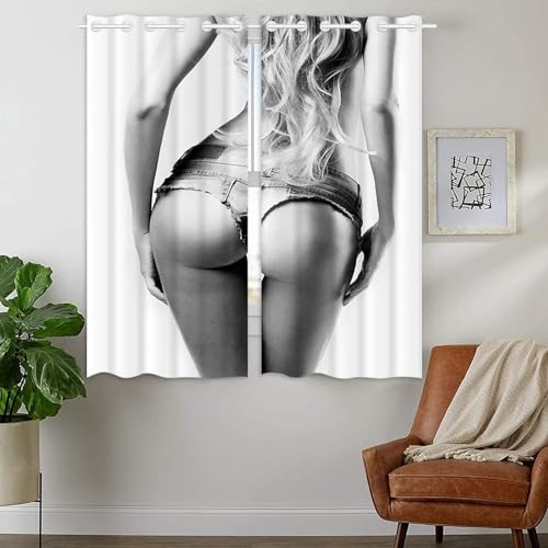 Pechiwuo Sexy Hintern Vorhänge 3D Drucken Gardinen Wohnzimmer Sexy Verdunkelungsvorhänge 2er Set, Vorhang Blickdicht Wärmeisolierend Gardine mit Ösen Schlafzimmer Deko 2 x 140 x 175 cm（B X H） B1312 von Pechiwuo
