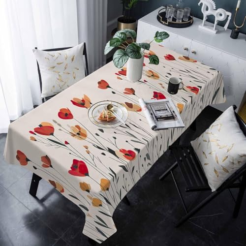 Pechiwuo Tischdecke Outdoor Blumenmuster Wetterfest Tischdecke Abwaschbar 3D Blumen Tischdecken Polyester Wasserdicht Tischwäsche für Garten Küche Dekoration, 140x300 cm 4751v von Pechiwuo