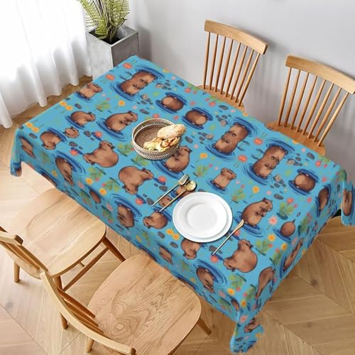 Pechiwuo Tischdecke Outdoor Capybara Wetterfest Tischdecke Abwaschbar 3D Capybara Tischdecken Polyester Wasserdicht Tischwäsche für Garten Küche Party Biertisch, 140x140 cm 4685v von Pechiwuo