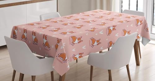 Pechiwuo Tischdecke Outdoor Corgi Wetterfest Tischdecke Abwaschbar 3D Herzförmiger Hintergrund Tischdecken Polyester Wasserdicht Tischwäsche für Küche Garten Party Biertisch, 140x200 cm 4839v von Pechiwuo
