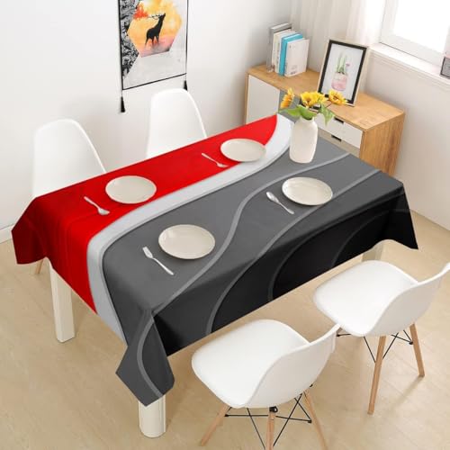 Pechiwuo Tischdecke Outdoor Geometrie Wetterfest Tischdecke Abwaschbar 3D Grau-Rot Tischdecken Polyester Wasserdicht Tischwäsche für Garten Küche Party Biertisch, 140x140 cm 3884v von Pechiwuo