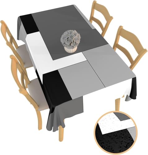 Pechiwuo Tischdecke Outdoor Grau-Weiß Wetterfest Tischdecke Abwaschbar 3D Schwarz Tischdecken Polyester Wasserdicht Tischwäsche für Küche Garten Party Biertisch, 140x200 cm 3768v von Pechiwuo