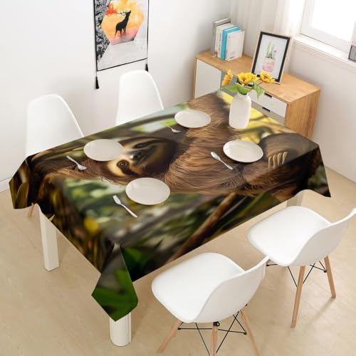 Pechiwuo Tischdecke Outdoor Sloth Wetterfest Tischdecke Abwaschbar 3D Tier Tischdecken Polyester Wasserdicht Tischwäsche für Garten Küche Party Biertisch, 140x140 cm 5549v von Pechiwuo