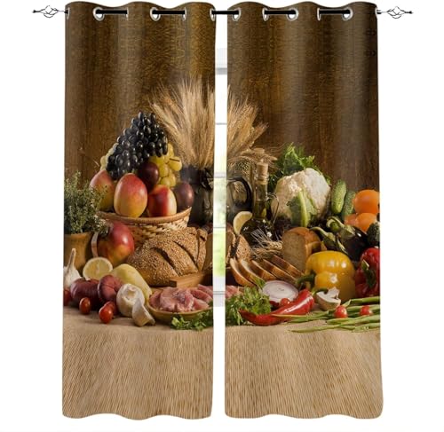 Pechiwuo Vorhänge 3D Erntedankfest Gardinen Wohnzimmer Obst verdunklungsvorhänge 2er Set Blackout Curtain Vorhang mit ösen lärmschutzvorhang für Schlafzimmer kinderzimmer 2 x 75 x 166 cm（B X H） X843 von Pechiwuo