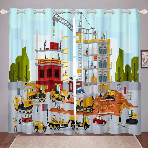 Pechiwuo Vorhänge 3D Ingenieurfahrzeuge Gardinen Wohnzimmer Baustelle verdunklungsvorhänge 2er Set Blackout Curtain Vorhang mit ösen lärmschutzvorhang für Schlafzimmer 2 x 60 x 150 cm（B X H） X570 von Pechiwuo
