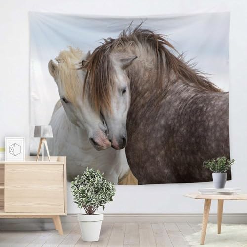 Pechiwuo Wandteppich Pferd Wandbehang Wandtuch 3D Tier Wandteppich 150 x 150 cm Weiß Wandteppiche Aesthetic Tapestry Für Wohnzimmer Schlafzimmer Wohnheim Wanddeko B1444 von Pechiwuo