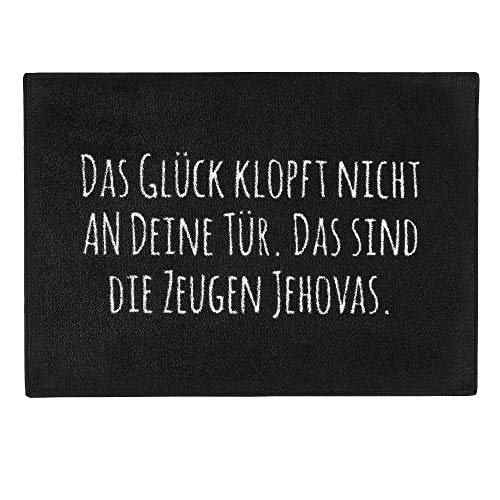 Pechkeks Fußmatte mit Spruch „Das Glück klopft nicht an deine Tür. “ (Größe 70x50cm; rutschfest, waschbar, schwarz) von Pechkeks