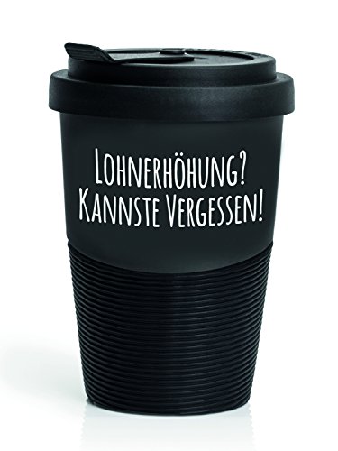 Pechkeks Kaffee Thermobecher to go Porzellan mit Deckel, Spruch "Lohnerhöhung.", Größe 300ml, matt schwarz von Pechkeks