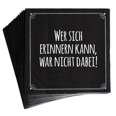 Pechkeks Servietten schwarz – Sich erinnern- Party Tischdeko Servietten mit Spruch für Freunde des schwarzen Humors, 33 x 33 cm, 10 Stück von Pechkeks