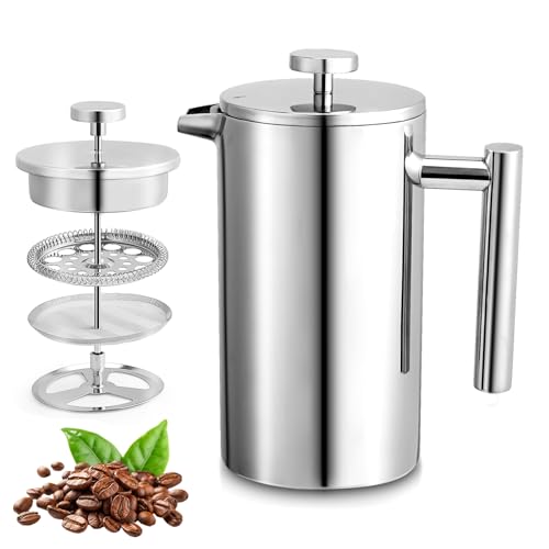 Pecihiko French Press Kaffeemaschine - 8 Tassen Doppelwandige Edelstahl Cafetiere, Isolierte & Tragbare Kaffeepresse für Zuhause, Büro, Camping (963.9 g) von Pecihiko