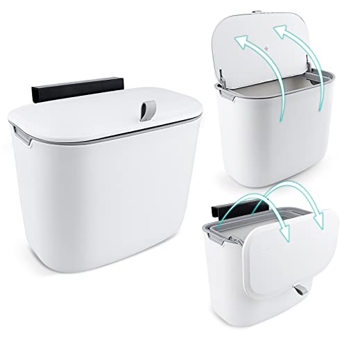 Pecihiko Küchen-Komposteimer, hängende Küchenschranktür Schrankkörbe mit Deckel oder Wandbekleben Badezimmer Mülleimer mit Schiebedeckel für Badezimmer, WC, Schlafzimmer, Büro (2 Gallonen) von Pecihiko