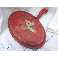 Rote Tole Silent Butler Box - Ovale Saumbaufer Vintage von PeddlersCaravan