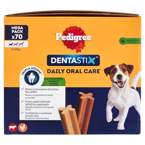 Pedigree Dentastix Snack für Mundhygiene, Kleiner Hund 5-10 kg, Packung mit 70 Stäbchen insgesamt Pedigree Dentastix Snack für Mundhygiene, Kleiner Hund 5-10 kg, Packung mit 70 Stäbchen insgesamt von Pedigree