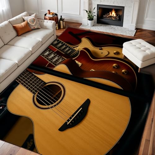 Teppich für Schlafzimmer, Boho, waschbar, für Wohnzimmer, klassische E-Gitarren, Musik-Teppich für Esszimmer, Schlafzimmer, rutschfeste Teppiche Teppich für Schlafzimmer, Boho, waschbar, für Wohnzimmer, klassische E-Gitarren, Musik-Teppich für Esszimmer, Schlafzimmer, rutschfeste Teppiche von PeeNoke