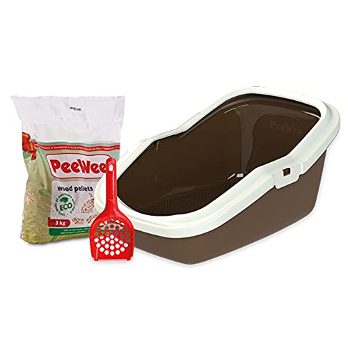 Katzentoilette PeeWee EcoMinor Katzenklo offen Schale Katzen WC inkl. 3kg Streu Holzpellets Pellets, Farbe:Braun-Elfenbein von PeeWee