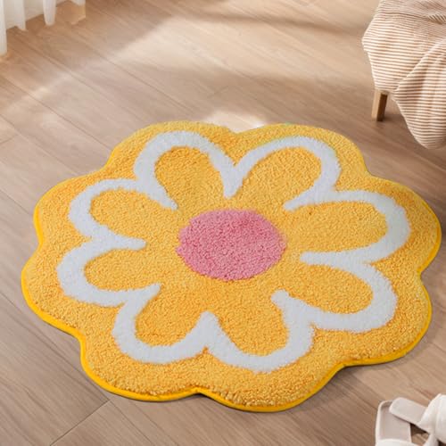Blumen Badematte 40x40 cm – Weiche rutschfeste Badezimmermatte, Wohnteppich mit hoher Wasseraufnahme, Waschbare Mikrofaser Duschmatte für Badezimmer, Küche, Toilette, Kinderzimmer, Haustiere (Gelb) von Peelanmall