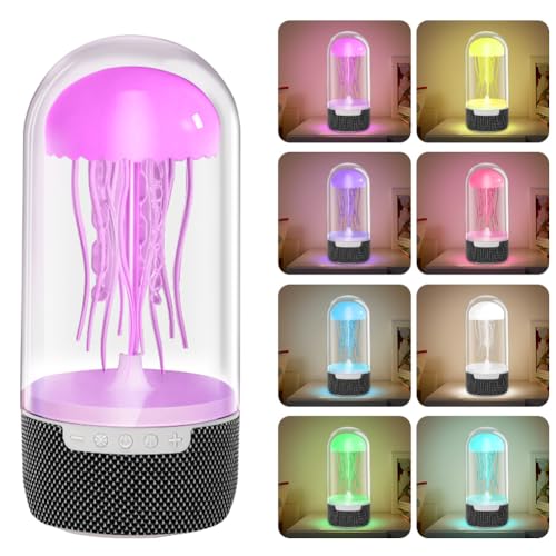 Dimmbare LED Quallen Lampe mit Rhythmischer Bewegung, Jellyfish Lamp, RGB Farbverlauf Jellyfish Lamp, Bluetooth Lautsprecher und Nachtlicht, Aufladbar Lavalampe für Dekoratives Atmosphärenlicht von Peelanmall
