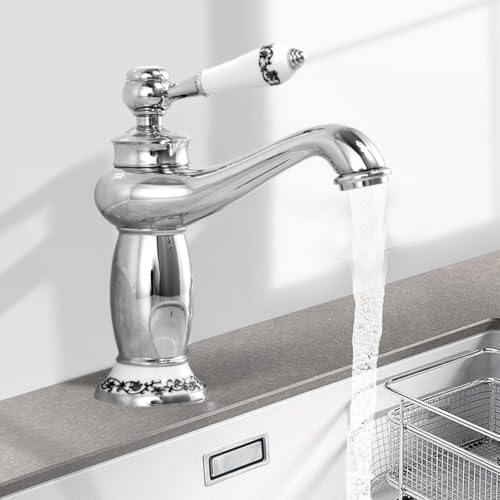Wasserhahn Retro Bronze,Nostalgie Retro Einhebel Wasserhahn,Waschtischarmatur für Bad Waschbecken für Waschmaschine,Garten,Zuhause,Küche,Bad (Silber) von Peelanmall