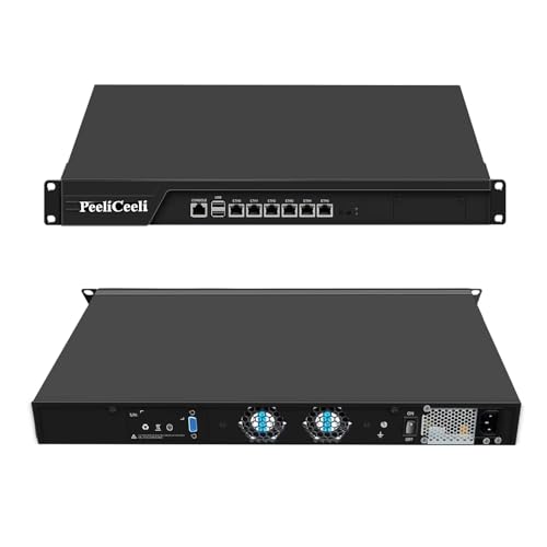 PeeliCeeli 19 Zoll Firewall Appliance B250 Core i9 9900, 6 x i225V 2.5GbE LAN 1U Router PC for VPN Server, 19” Rackmount OPNsense Hardware with DDR4 32GB RAM 1TB SSD, VGA von PeeliCeeli