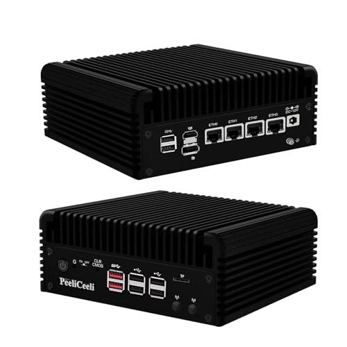 PeeliCeeli Firewall Micro Appliance, 12th Gen N100 Mini PC Fanless, Support OPNsense, Windows,Lüfterlos Router Computer, 4 x 2.5GbE I226-V LAN, Barebone, NO RAM NO Storage NO System von PeeliCeeli